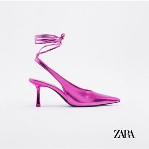 “NEW” ZARA METALLIC PINK SLINGBACK HEELS